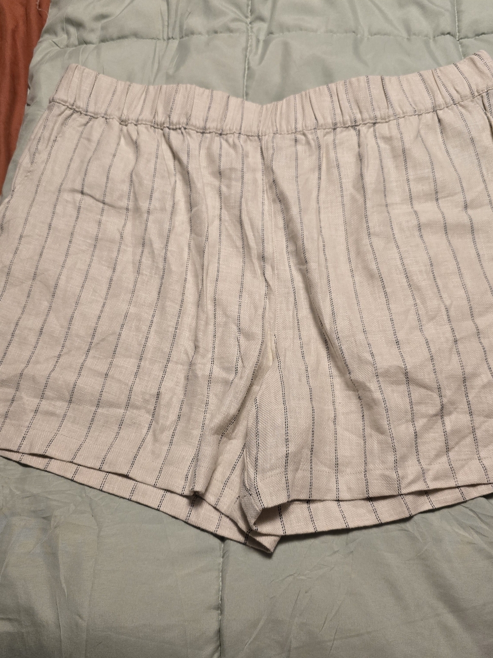 Blank NYC Beige Shorts with Navy Pinstripes